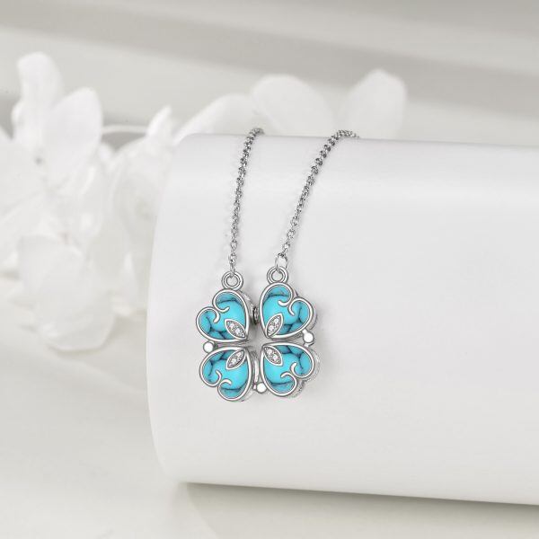 Sterling Silver Turquoise Convertible Four Leaf Clover Pendant Necklace-4