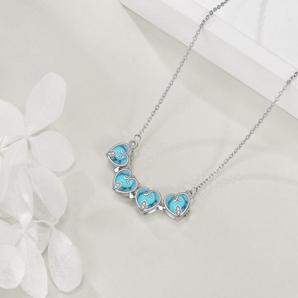 Sterling Silver Turquoise Convertible Four Leaf Clover Pendant Necklace-5