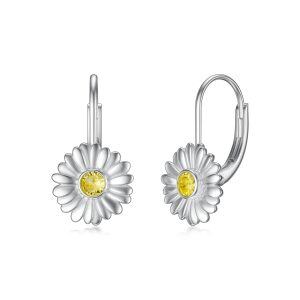 Sterling Silver Daisy Huggie Earrings-0