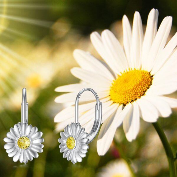 Sterling Silver Daisy Huggie Earrings-2