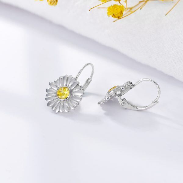 Sterling Silver Daisy Huggie Earrings-4