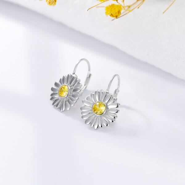 Sterling Silver Daisy Huggie Earrings-5