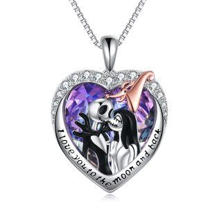 Sterling Silver Two-Tone Nightmare Heart Crystal Pendant Necklace-0