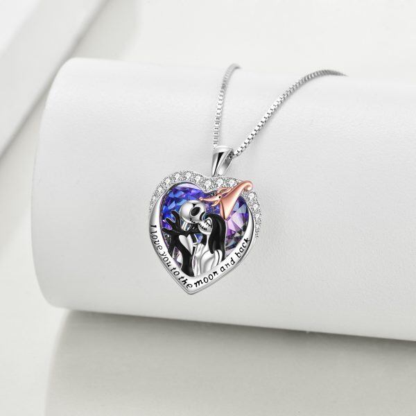 Sterling Silver Two-Tone Nightmare Heart Crystal Pendant Necklace-1