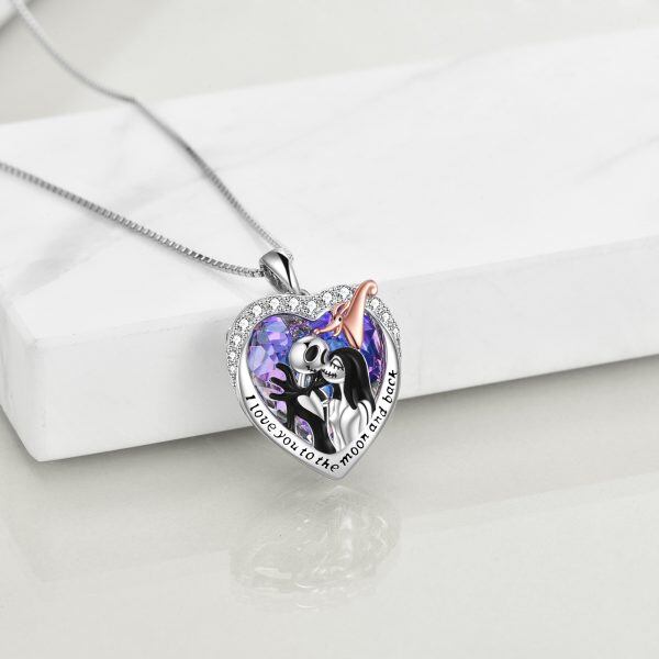 Sterling Silver Two-Tone Nightmare Heart Crystal Pendant Necklace-2