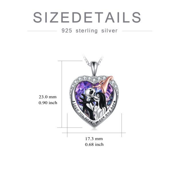 Sterling Silver Two-Tone Nightmare Heart Crystal Pendant Necklace-3