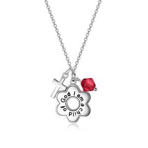 Sterling Silver Red Crystal Cross Pendant Necklace-0