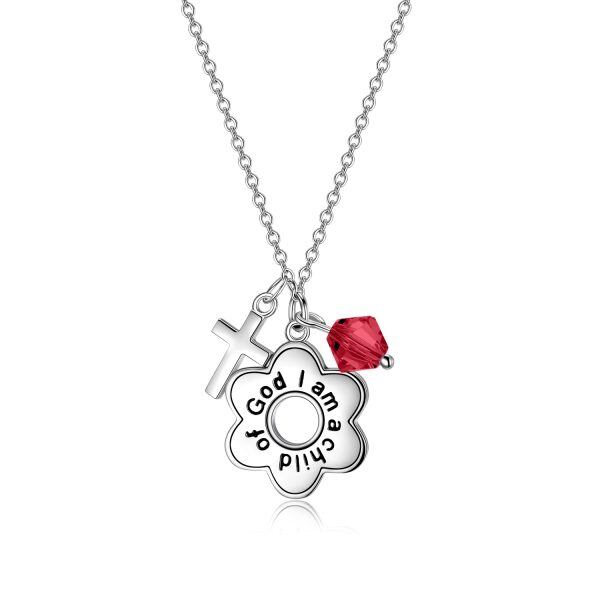 Sterling Silver Red Crystal Cross Pendant Necklace-0