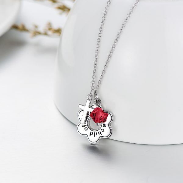 Sterling Silver Red Crystal Cross Pendant Necklace-3