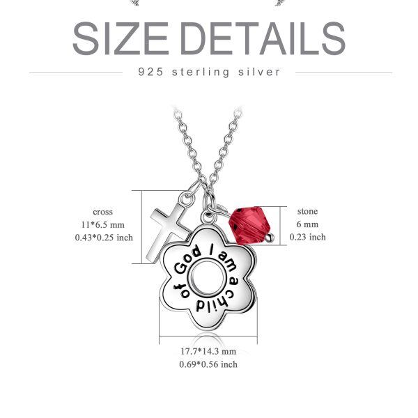 Sterling Silver Red Crystal Cross Pendant Necklace-7