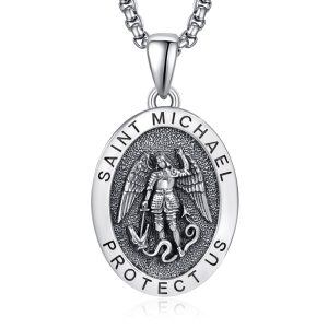 Sterling Silver Saint Michael Stainless Chain Pendant Necklace-0