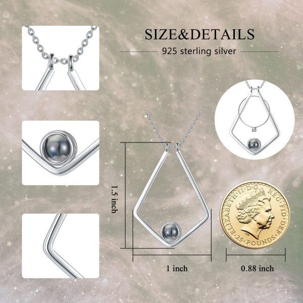 Sterling Silver Circular Projection Stone Customization Pendant Necklace-4