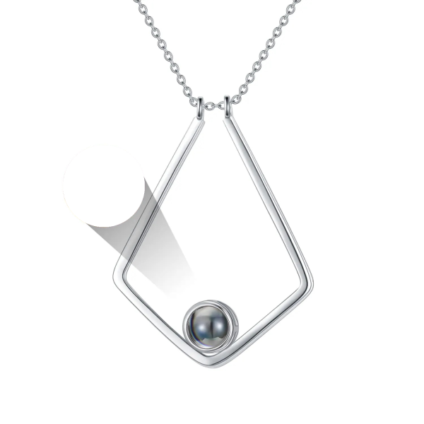 Sterling Silver Circular Projection Stone Customization Pendant Necklace-5