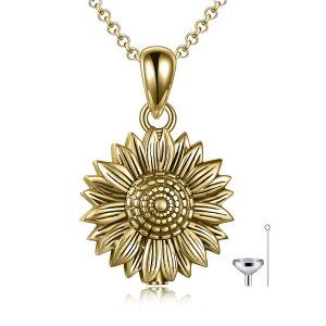 Sterling Silver Yellow Gold Plated Sunflower Urn Necklace-0