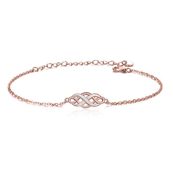 Sterling Silver Rose Gold Plated Opal Celtic Knot Chain Adjustable Bracelets-0