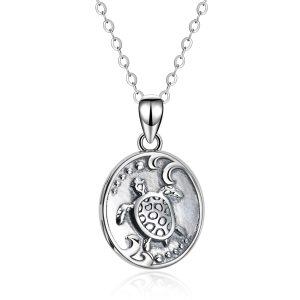 Sterling Silver Turtle Personalized Photo Locket Necklace-0