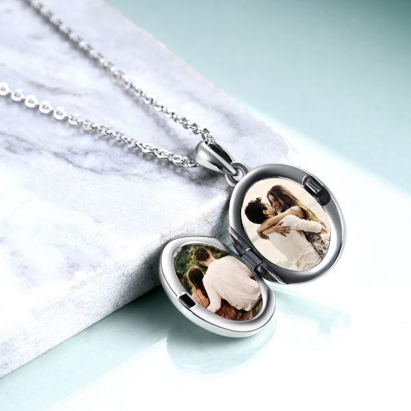 Sterling Silver Turtle Personalized Photo Locket Necklace-2