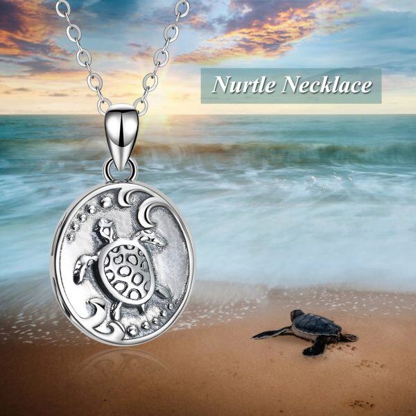 Sterling Silver Turtle Personalized Photo Locket Necklace-4