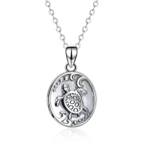 wholesale 925 Sterling Silver Metal Cubic Zirconia Turtle Pendant Necklace Gift for Women and Teen Girls- Rhodium Plated