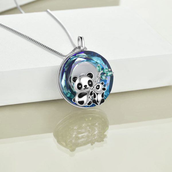 Sterling Silver Panda Crystal Pendant Necklace-1