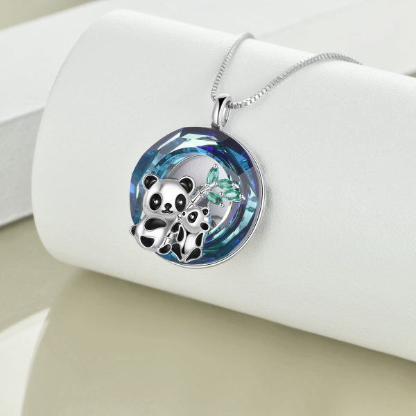 Sterling Silver Panda Crystal Pendant Necklace-2