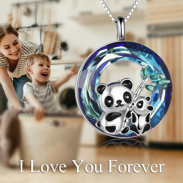 Sterling Silver Panda Crystal Pendant Necklace-4