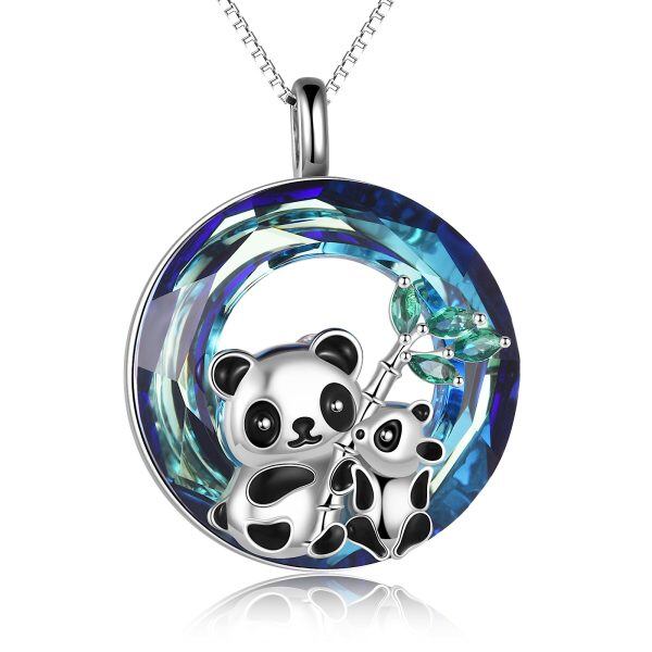 Sterling Silver Panda Crystal Pendant Necklace-6