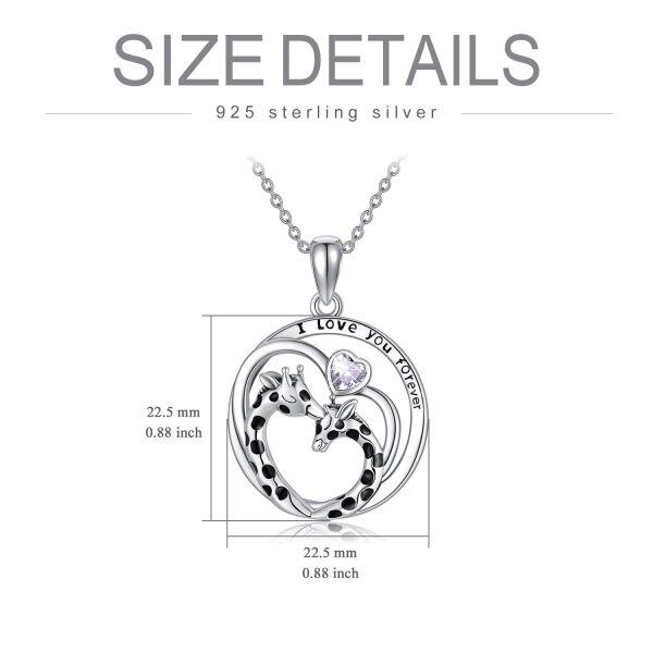 Sterling Silver Heart Clear Giraffe Birthstone Pendant Necklace-12