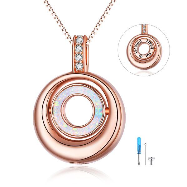 Sterling Silver With Rose Gold Plated Round Opal Urn Necklace-0