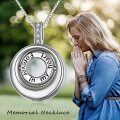 wholesale 925 Sterling Silver Round Opal Urn Pendant with Cubic Zirconia - 3D Engraved Keepsake Memory Charm Necklace-0-4