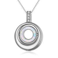 wholesale 925 Sterling Silver Round Opal Urn Pendant with Cubic Zirconia - 3D Engraved Keepsake Memory Charm Necklace- Rhodium Plated