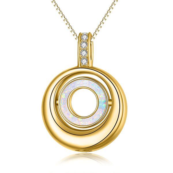 Sterling Silver With Yellow Gold Plated Round Opal Urn Necklace-0