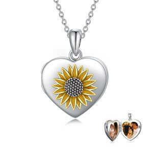 Sterling Silver Sunflower Photo Lockat Necklace-0