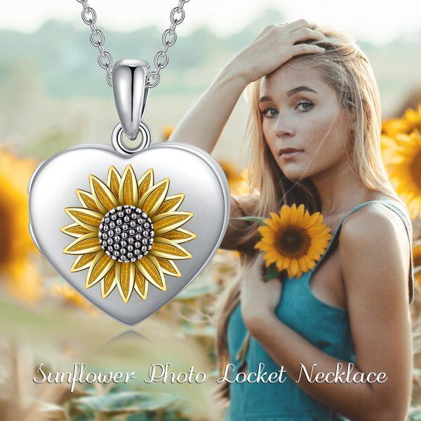 Sterling Silver Sunflower Photo Lockat Necklace-2