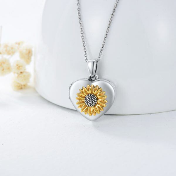 Sterling Silver Sunflower Photo Lockat Necklace-4