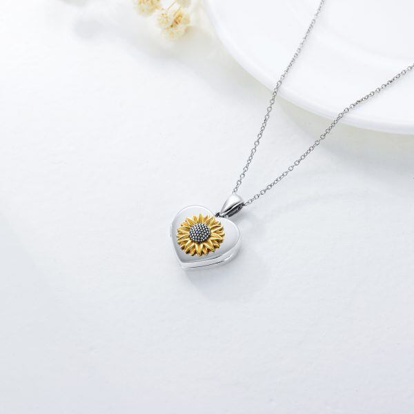 Sterling Silver Sunflower Photo Lockat Necklace-5