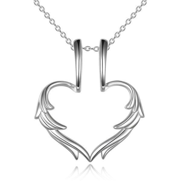 Sterling Silver Heart Wings Ring Holder Pendant Necklace-0