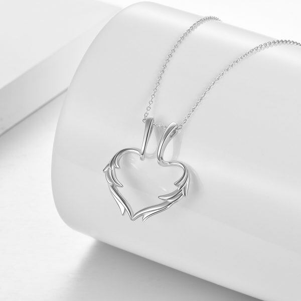 Sterling Silver Heart Wings Ring Holder Pendant Necklace-2