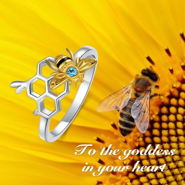 Sterling Silver Bee Honeycomb Stacking Rings-2