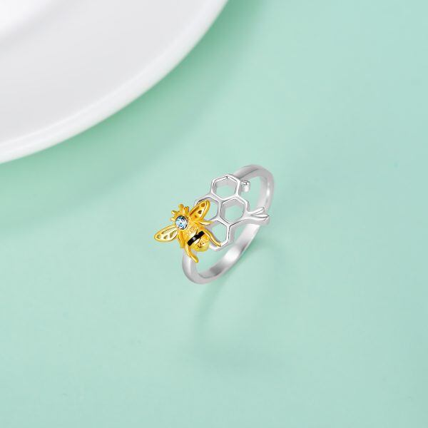 Sterling Silver Bee Honeycomb Stacking Rings-4