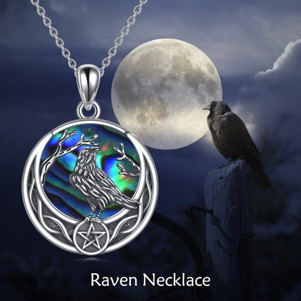 Sterling Silver Raven Pendant Necklace With Abalone Shell-2