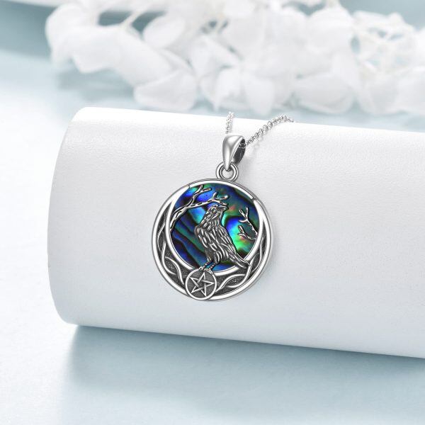 Sterling Silver Raven Pendant Necklace With Abalone Shell-4