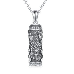 Sterling Silver Oxidized Sunflower Urn Necklaces-0