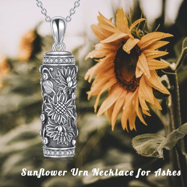 Sterling Silver Oxidized Sunflower Urn Necklaces-2