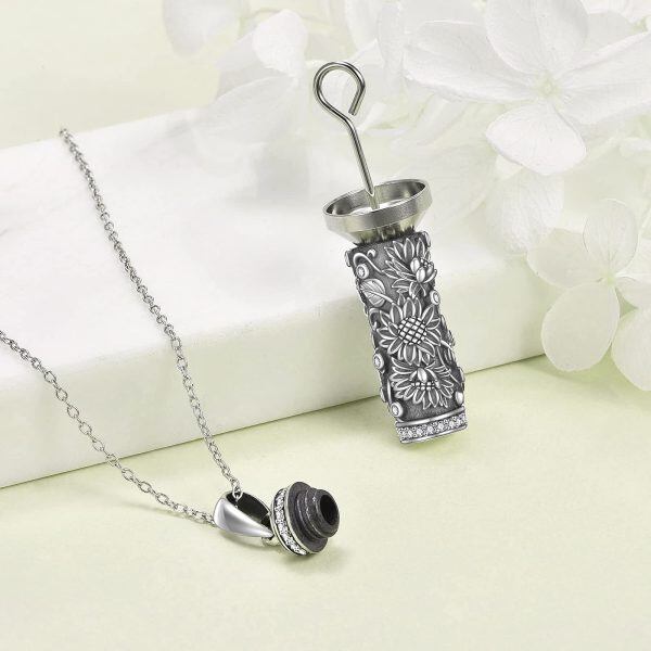 Sterling Silver Oxidized Sunflower Urn Necklaces-4