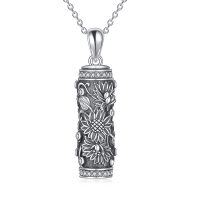 wholesale 925 Sterling Silver Floral Cylinder Pendant Necklaces for Women/Men - Cremation Jewelry & Funeral Gifts Ash Holder Keepsakes- Oxidized/Oxidised
