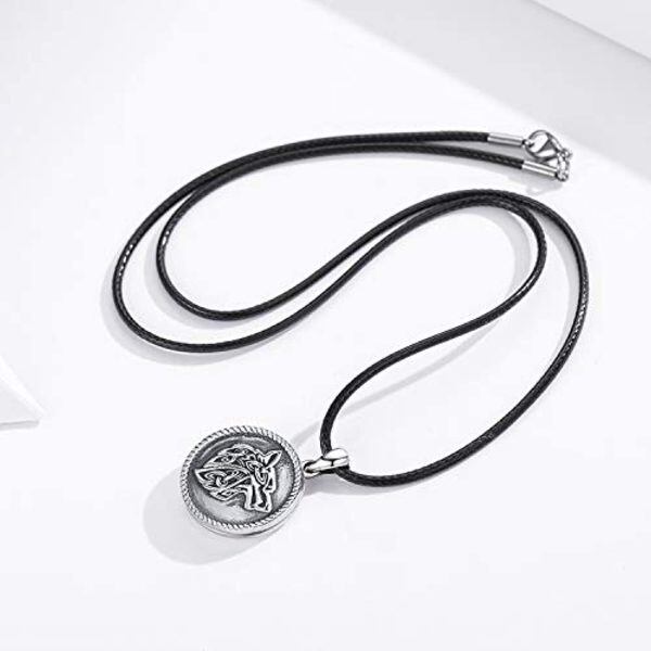 Sterling Silver Oxidized Wolf Lockat Necklace With Leather Cord-4