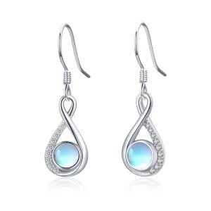 Sterling Silver Moonstone Teardrop Infinity Dangle Earrings-0