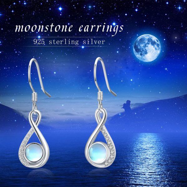 Sterling Silver Moonstone Teardrop Infinity Dangle Earrings-2