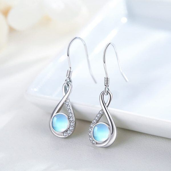 Sterling Silver Moonstone Teardrop Infinity Dangle Earrings-5